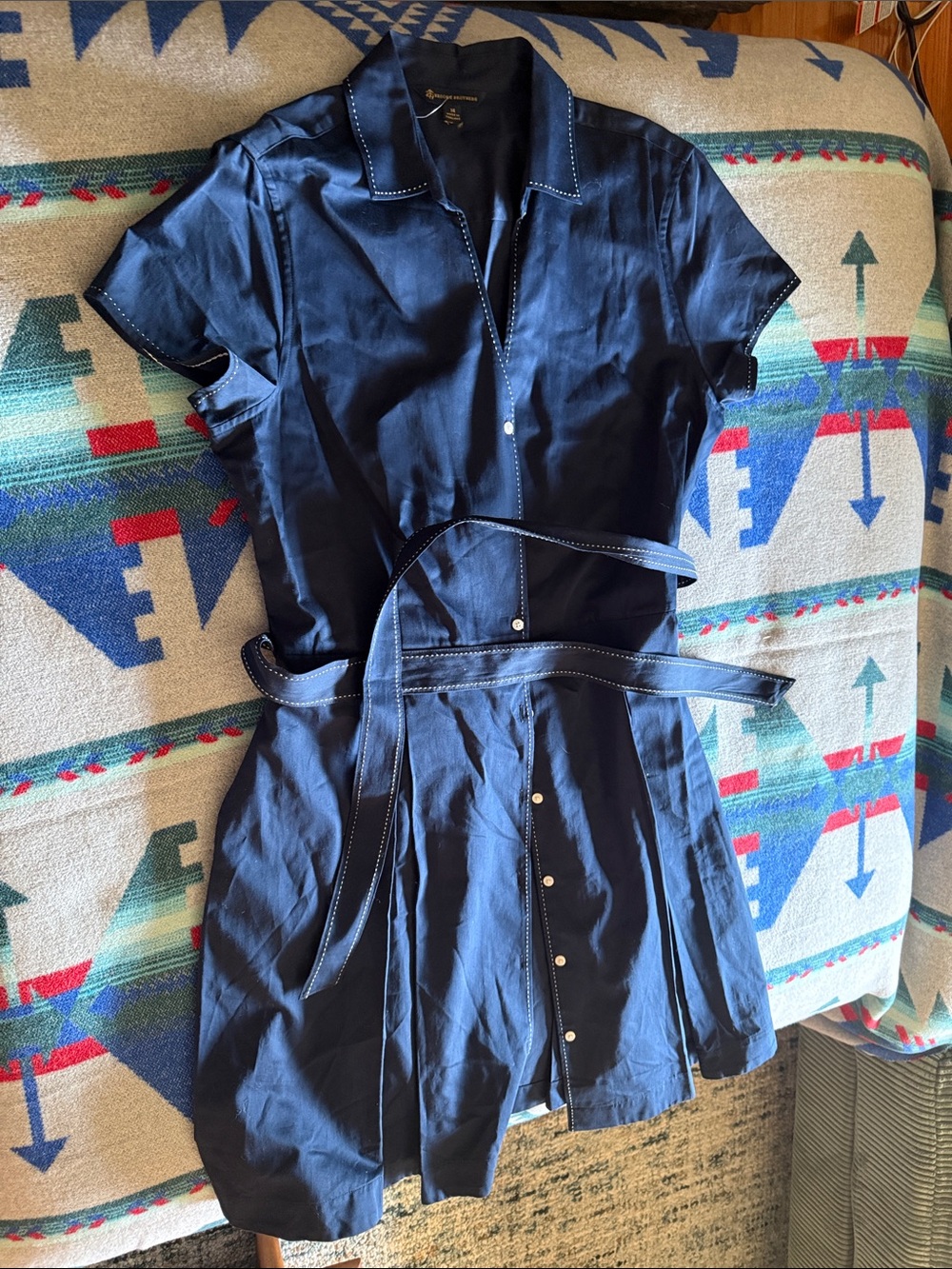 Brooks Brothers Navy Blue Short-Sleeve Shirt Dress with Belt